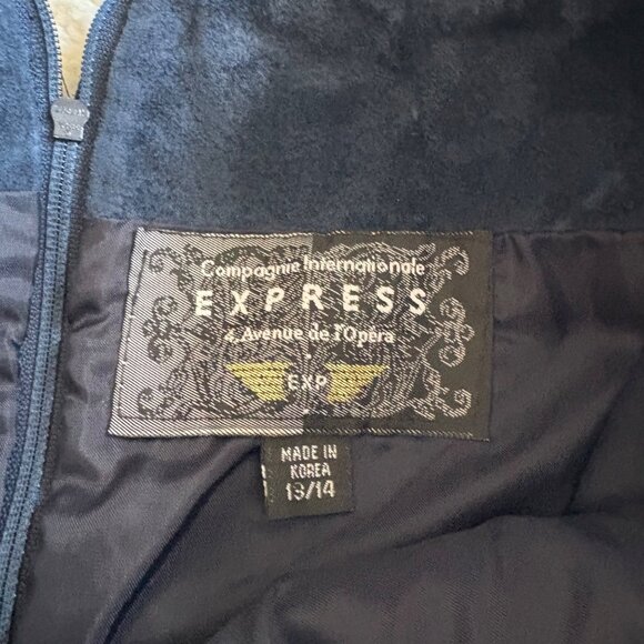 Vintage Express Suede Mini Skirt 80s/90s Navy Blue High-Waisted Pencil Style - Picture 3 of 8